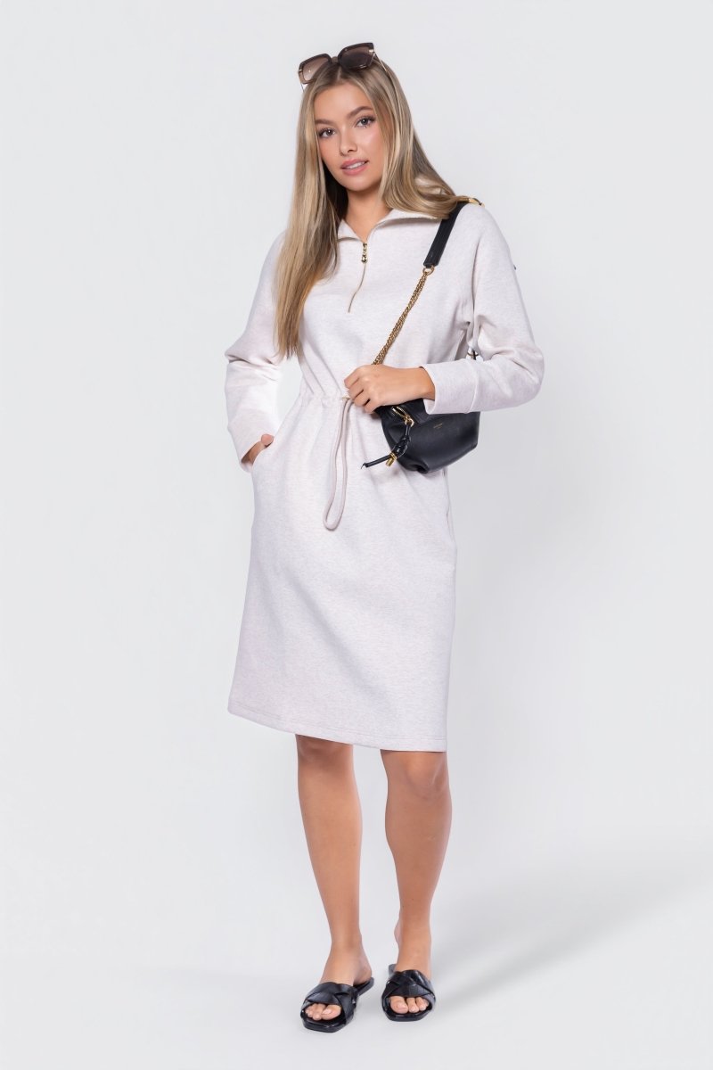 Mina Half Zip Dress 42" (Ivory Heather) - Dress - Yakira Bella