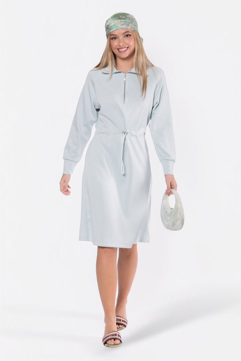 Mina Half Zip Dress 42" (Mint) - Dress - Yakira Bella