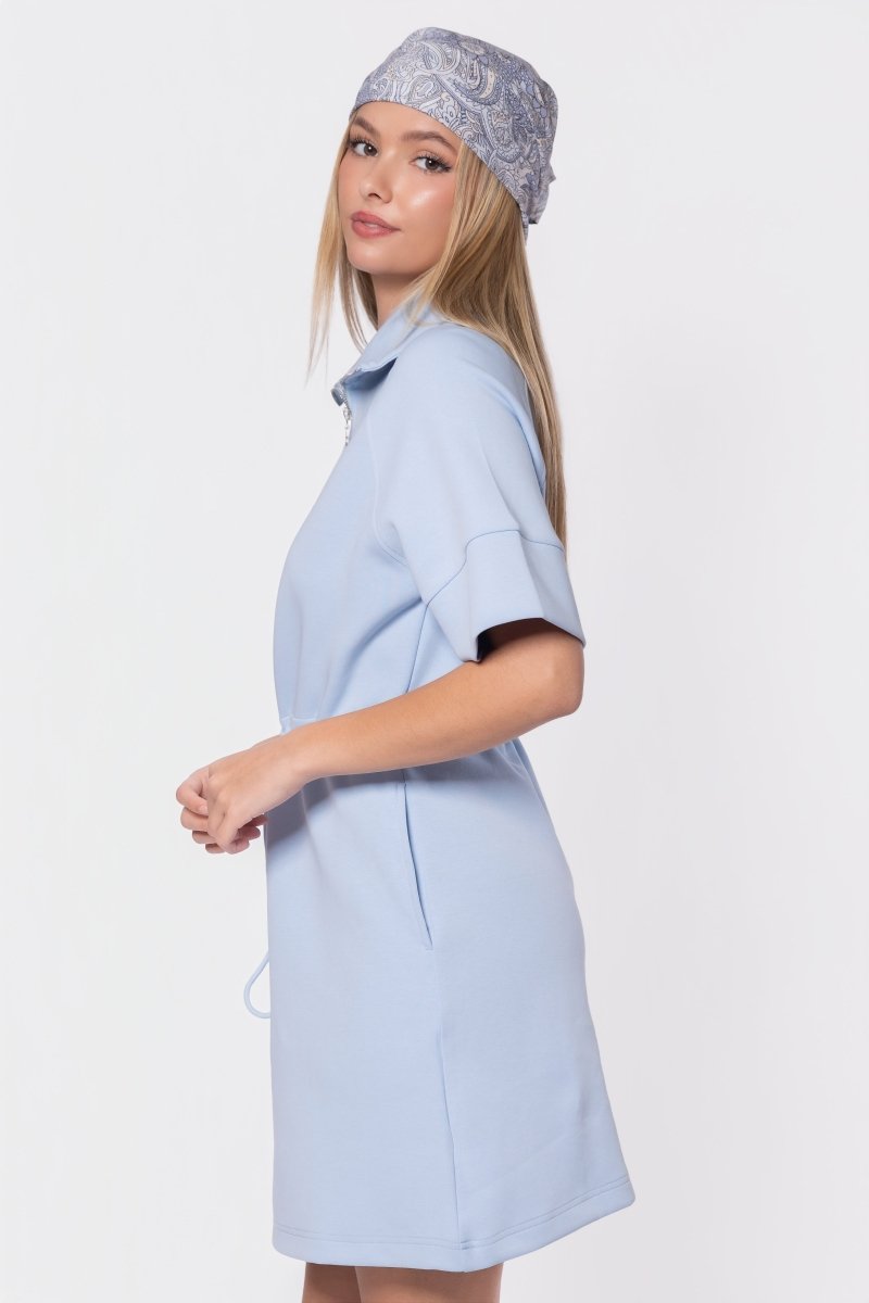 Mina Half Zip Dress Short Sleeve 37" (Baby Blue) - Dress - Yakira Bella