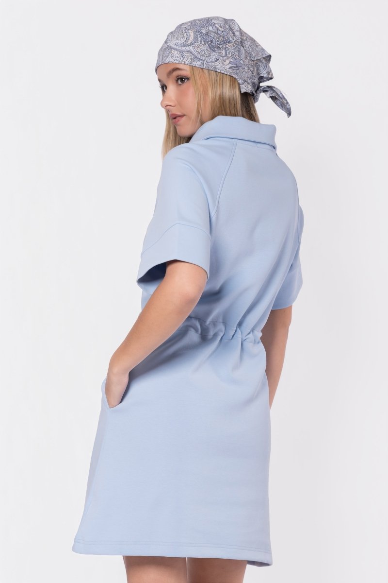 Mina Half Zip Dress Short Sleeve 37" (Baby Blue) - Dress - Yakira Bella