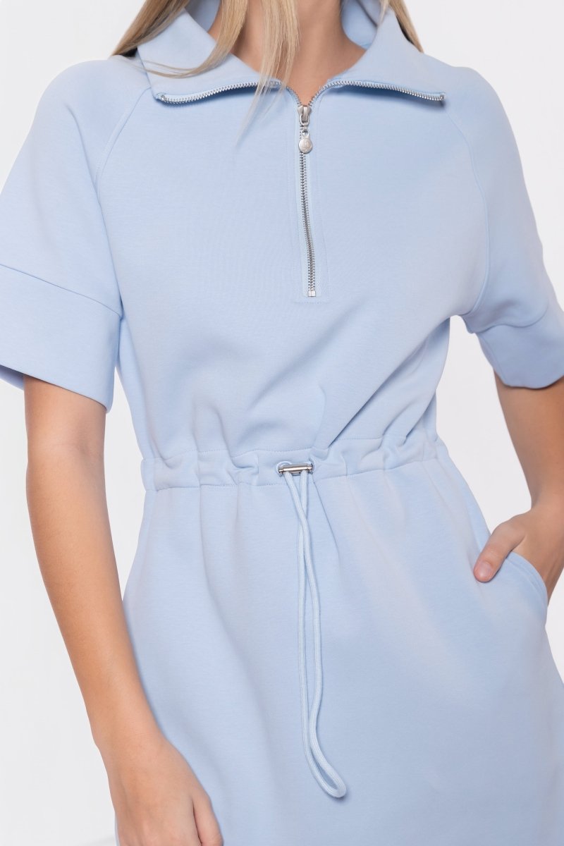 Mina Half Zip Dress Short Sleeve 37" (Baby Blue) - Dress - Yakira Bella