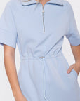 Mina Half Zip Dress Short Sleeve 37" (Baby Blue) - Dress - Yakira Bella