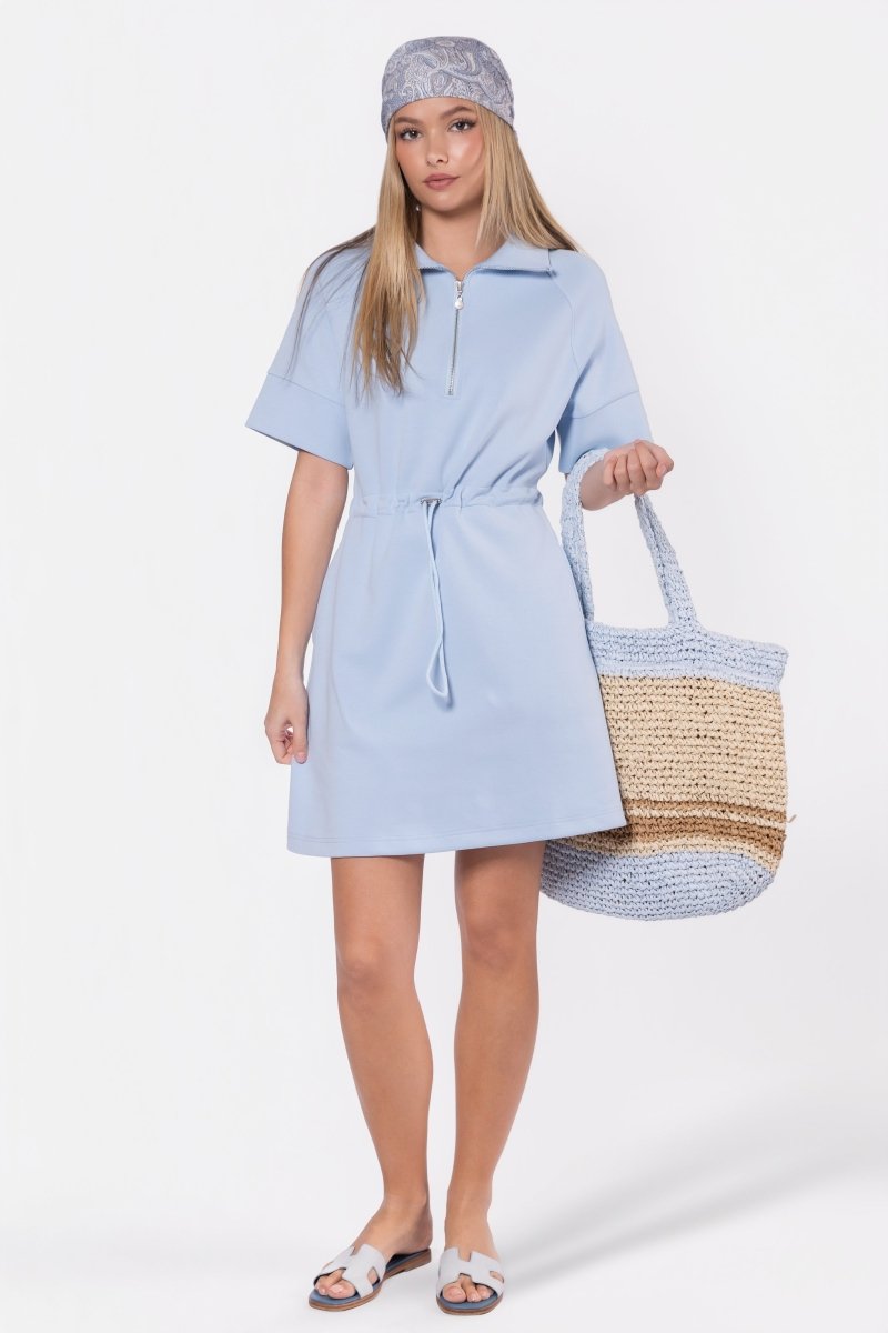 Mina Half Zip Dress Short Sleeve 37" (Baby Blue) - Dress - Yakira Bella