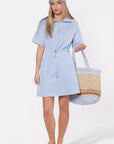 Mina Half Zip Dress Short Sleeve 37" (Baby Blue) - Dress - Yakira Bella