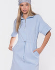 Mina Half Zip Dress Short Sleeve 37" (Baby Blue) - Dress - Yakira Bella