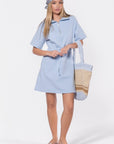 Mina Half Zip Dress Short Sleeve 37" (Baby Blue) - Dress - Yakira Bella
