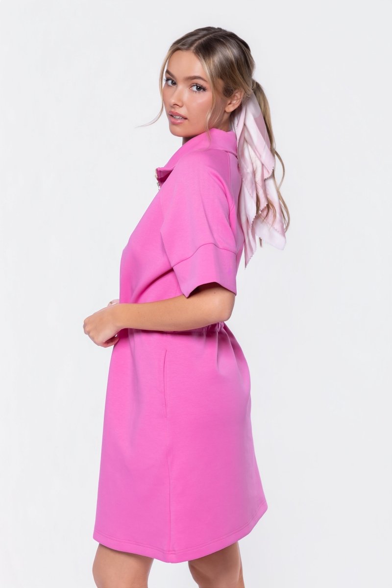 Mina Half Zip Dress Short Sleeve 37" (Bubble Pink) - Dress - Yakira Bella