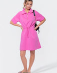 Mina Half Zip Dress Short Sleeve 37" (Bubble Pink) - Dress - Yakira Bella