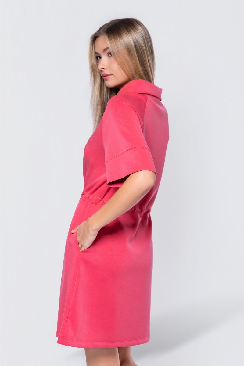 Mina Half Zip Dress Short Sleeve 37" (Coral) - Dress - Yakira Bella