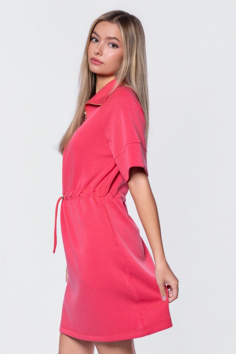 Mina Half Zip Dress Short Sleeve 37" (Coral) - Dress - Yakira Bella