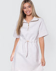 Mina Half Zip Dress Short Sleeve 37" (Ivory Heather) XL