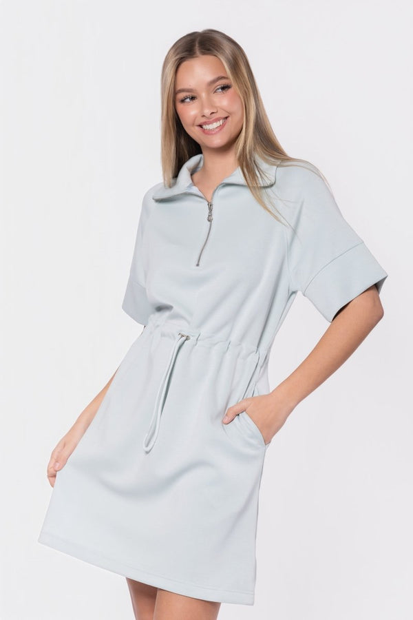 Mina Half Zip Dress Short Sleeve 37" (Mint) - Dress - Yakira Bella