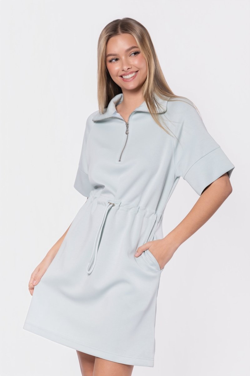 Mina Half Zip Dress Short Sleeve 37" (Mint) - Dress - Yakira Bella