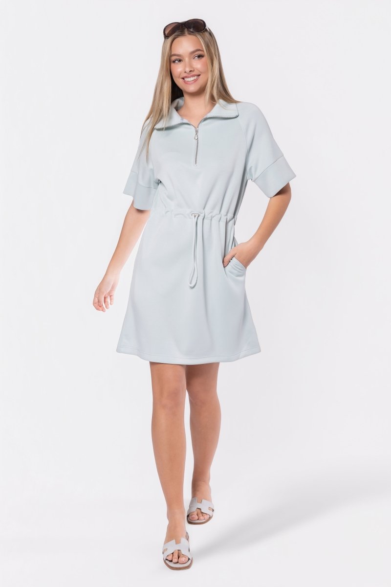Mina Half Zip Dress Short Sleeve 37" (Mint) - Dress - Yakira Bella