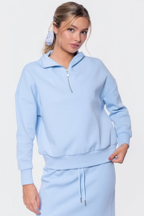 Mina Half Zip Top (Baby Blue) - Top - Yakira Bella