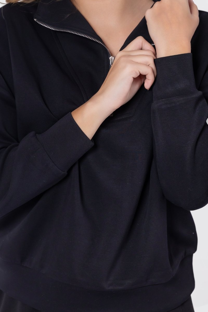 Mina Half Zip Top (Black) - Top - Yakira Bella