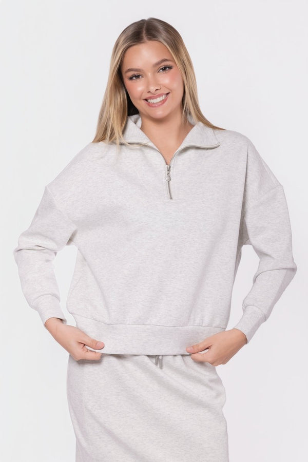 Mina Half Zip Top (Light Grey) - Top - Yakira Bella