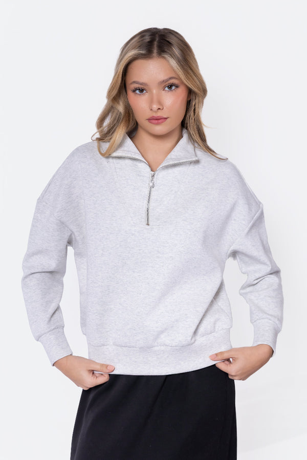 Mina Half Zip Top (Light Grey) - Top - Yakira Bella