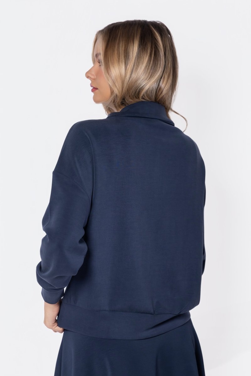 Mina Half Zip Top (Navy) – Yakira Bella