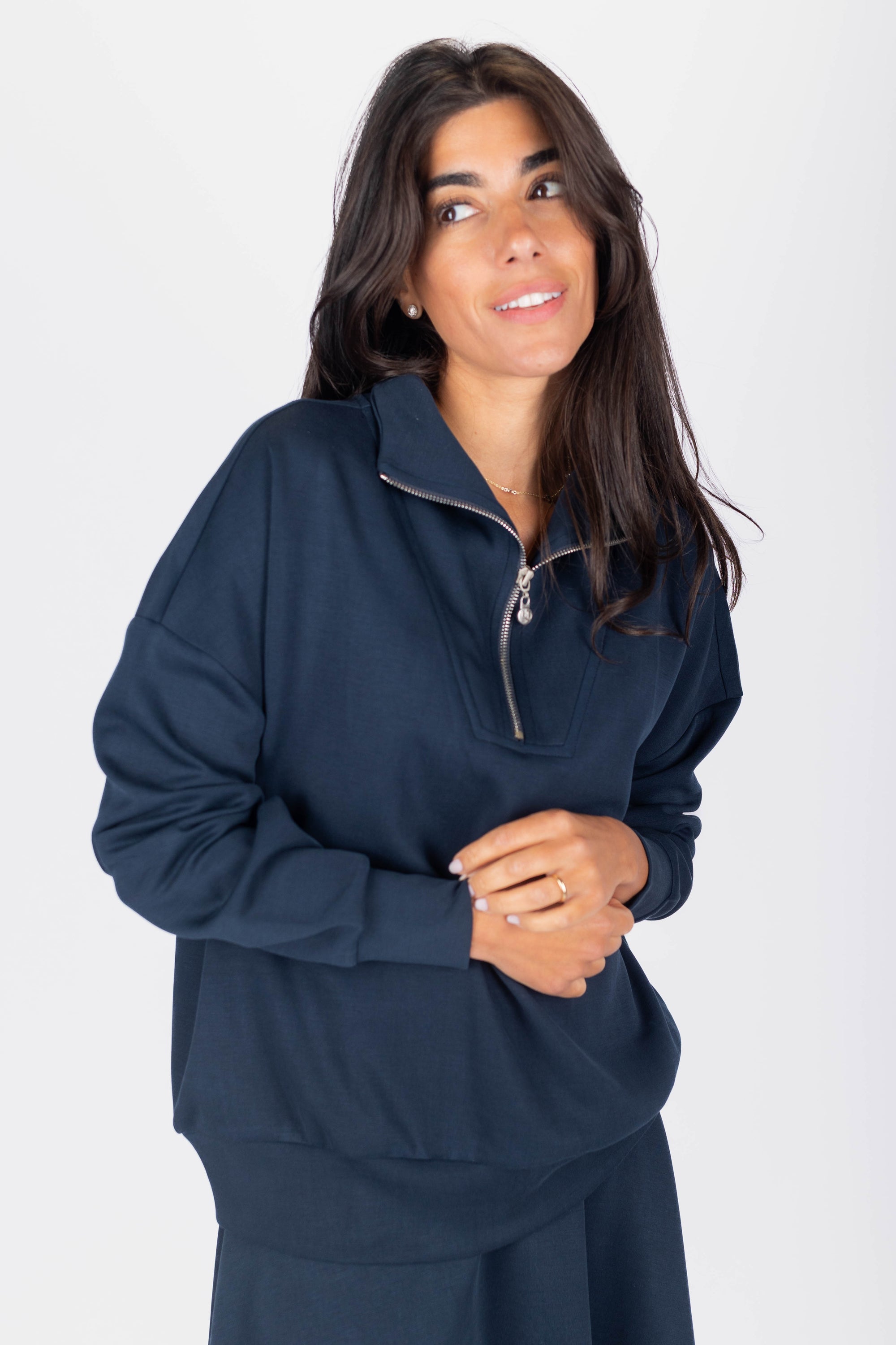 Mina Half Zip Top (Navy) - Top - Yakira Bella