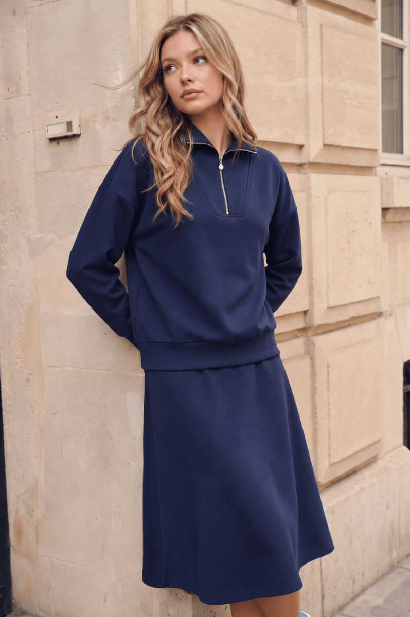Mina Half Zip Top (Navy) - Top - Yakira Bella
