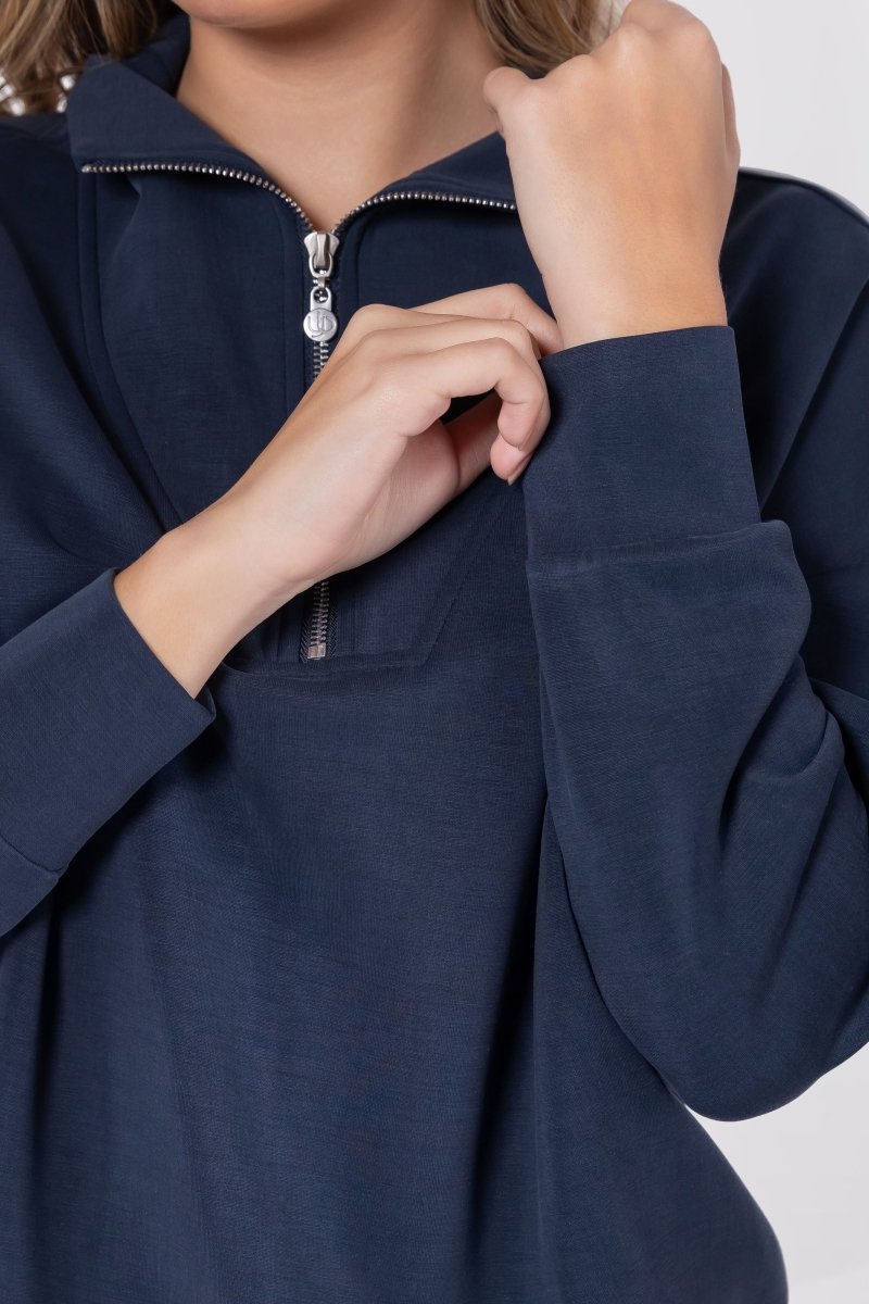 Mina Half Zip Top (Navy) – Yakira Bella
