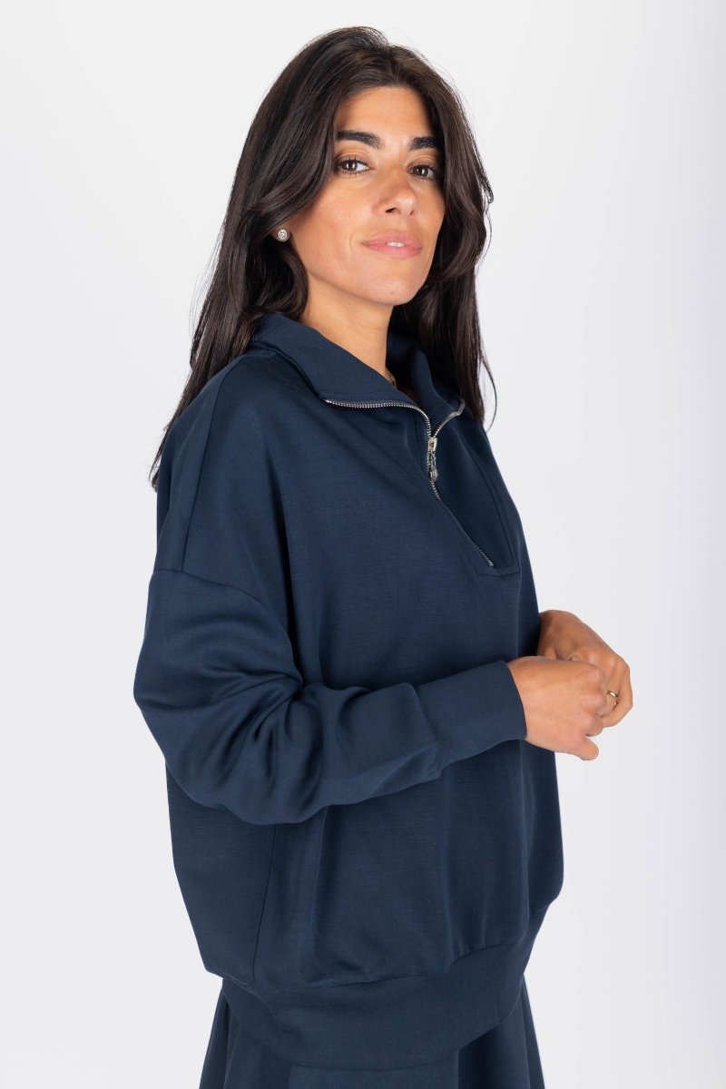 Mina Half Zip Top (Navy) - Top - Yakira Bella