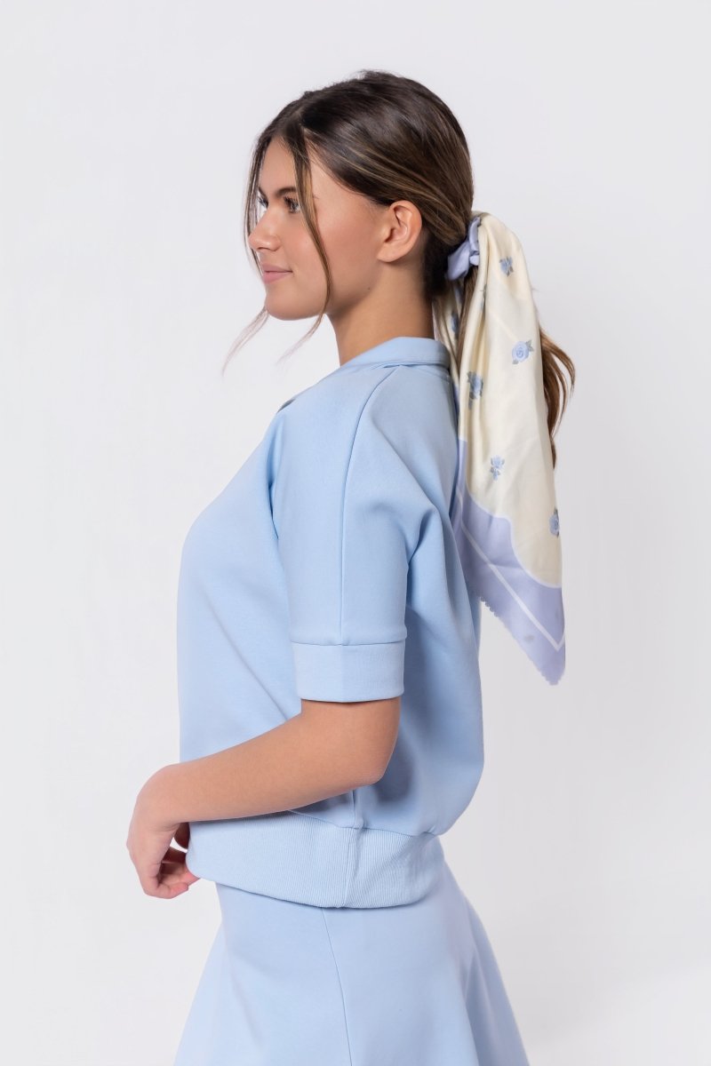 Mina Half Zip Top Short Sleeve (Baby Blue) - Top - Yakira Bella