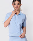 Mina Half Zip Top Short Sleeve (Baby Blue) - Top - Yakira Bella