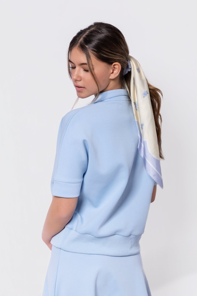 Mina Half Zip Top Short Sleeve (Baby Blue) - Top - Yakira Bella