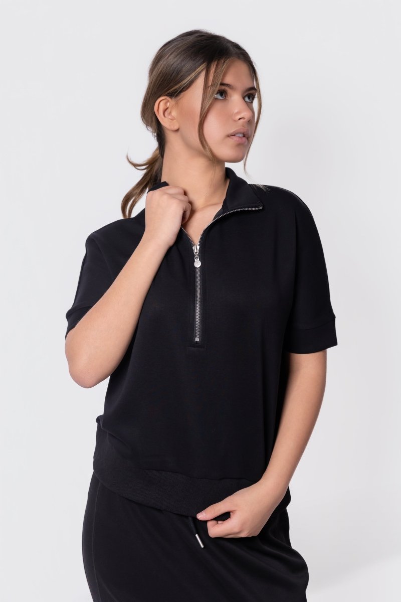 Mina Half Zip Top Short Sleeve (Black) - Top - Yakira Bella