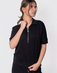 Mina Half Zip Top Short Sleeve (Black) - Top - Yakira Bella
