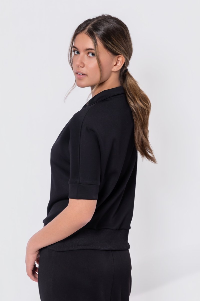 Mina Half Zip Top Short Sleeve (Black) - Top - Yakira Bella