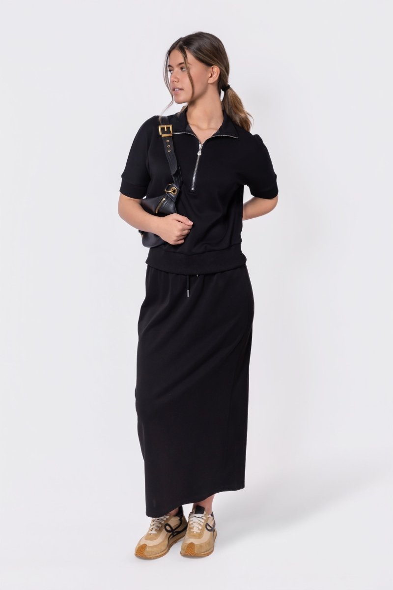 Mina Half Zip Top Short Sleeve (Black) - Top - Yakira Bella