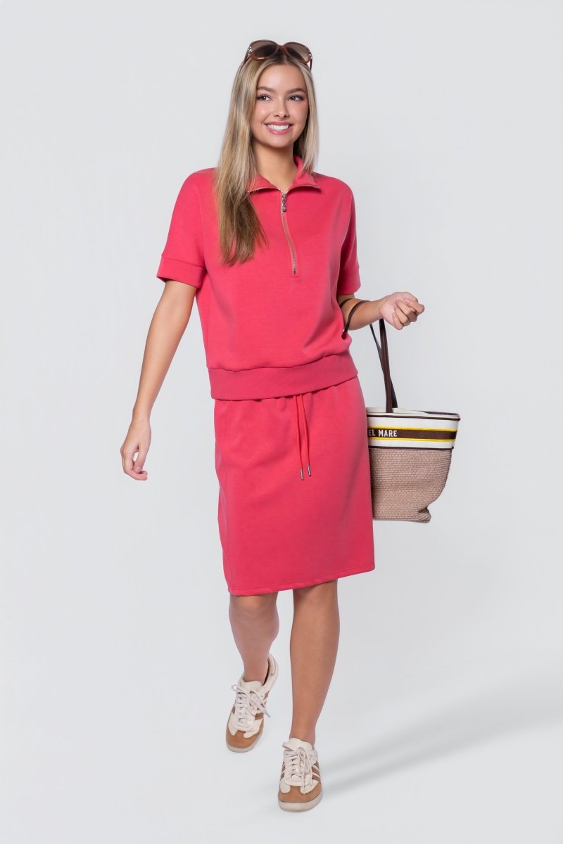 Mina Half Zip Top Short Sleeve (Coral) - Top - Yakira Bella