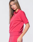 Mina Half Zip Top Short Sleeve (Coral) - Top - Yakira Bella