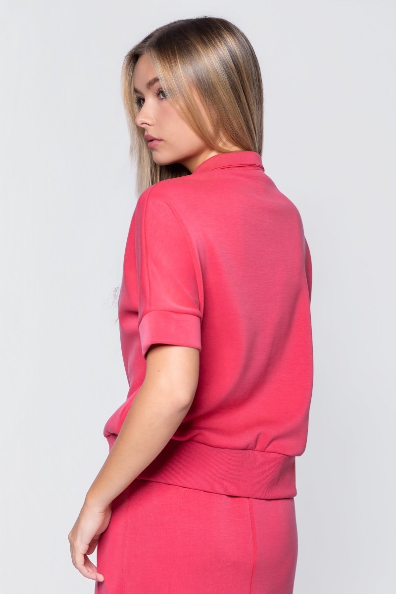 Mina Half Zip Top Short Sleeve (Coral) - Top - Yakira Bella