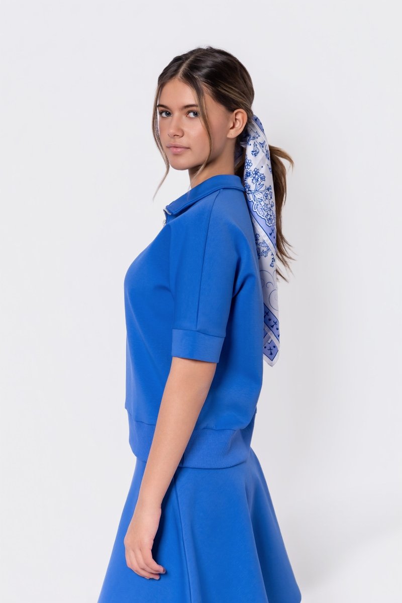 Mina Half Zip Top Short Sleeve (Marina Blue) - Top - Yakira Bella
