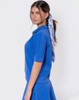 Mina Half Zip Top Short Sleeve (Marina Blue) - Top - Yakira Bella