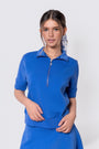 Mina Half Zip Top Short Sleeve (Marina Blue) - Top - Yakira Bella