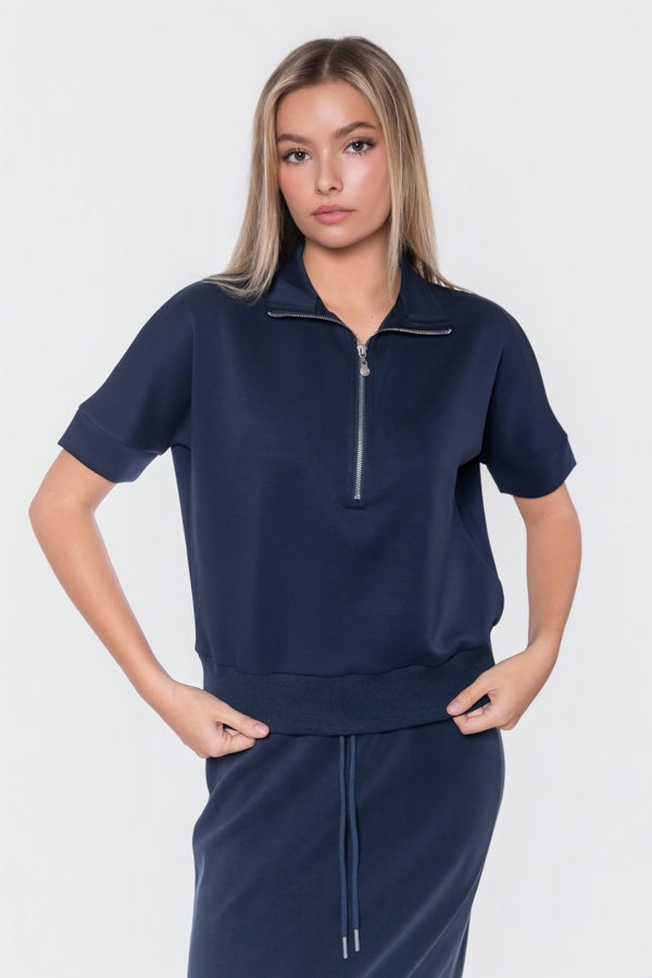 Mina Half Zip Top Short Sleeve (Navy) - Top - Yakira Bella