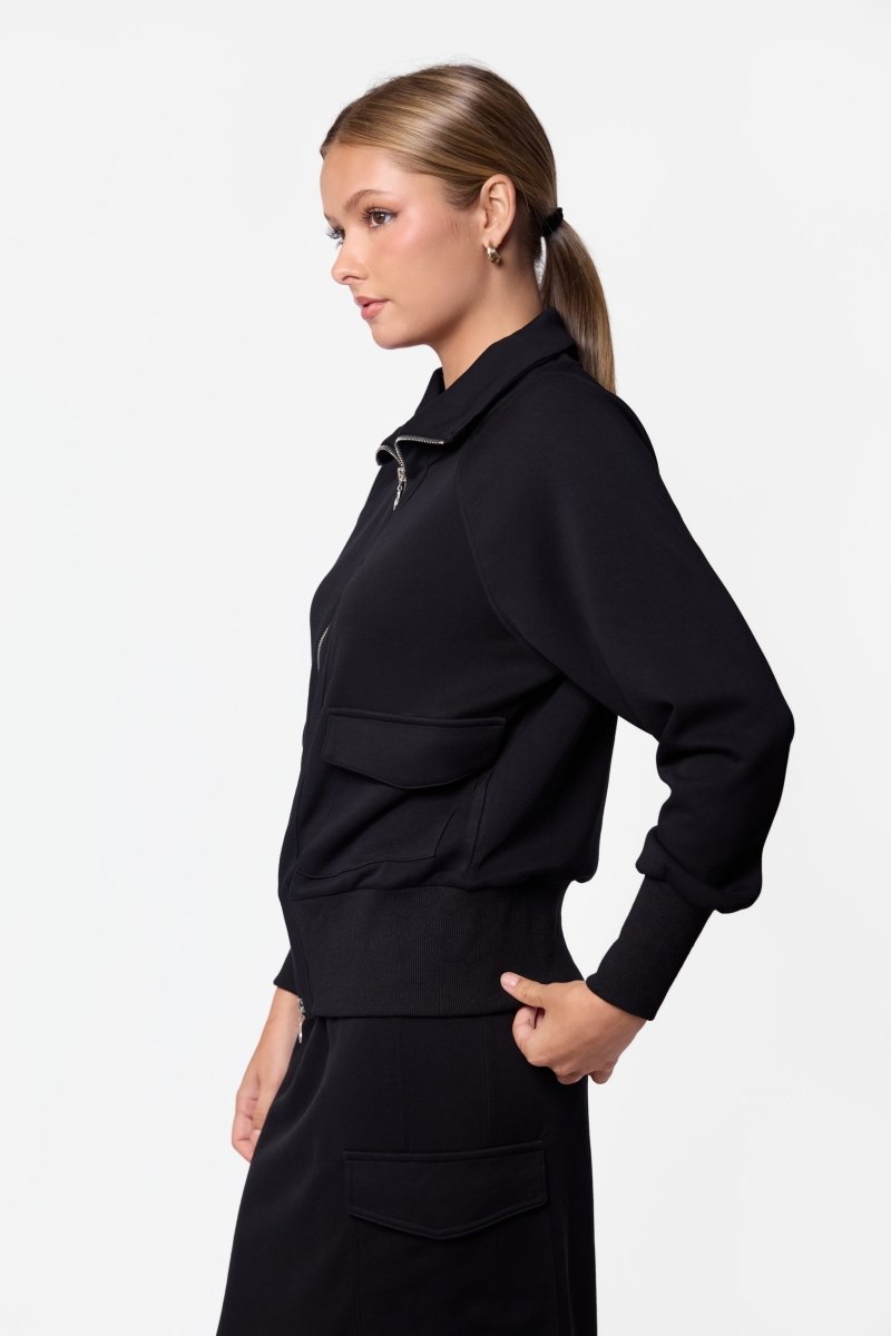 Mina Zip Up Jacket (Black) - Top - Yakira Bella