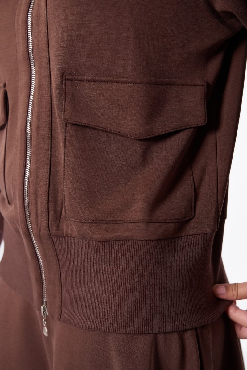 Mina Zip Up Jacket (Dark Brown) - Top - Yakira Bella