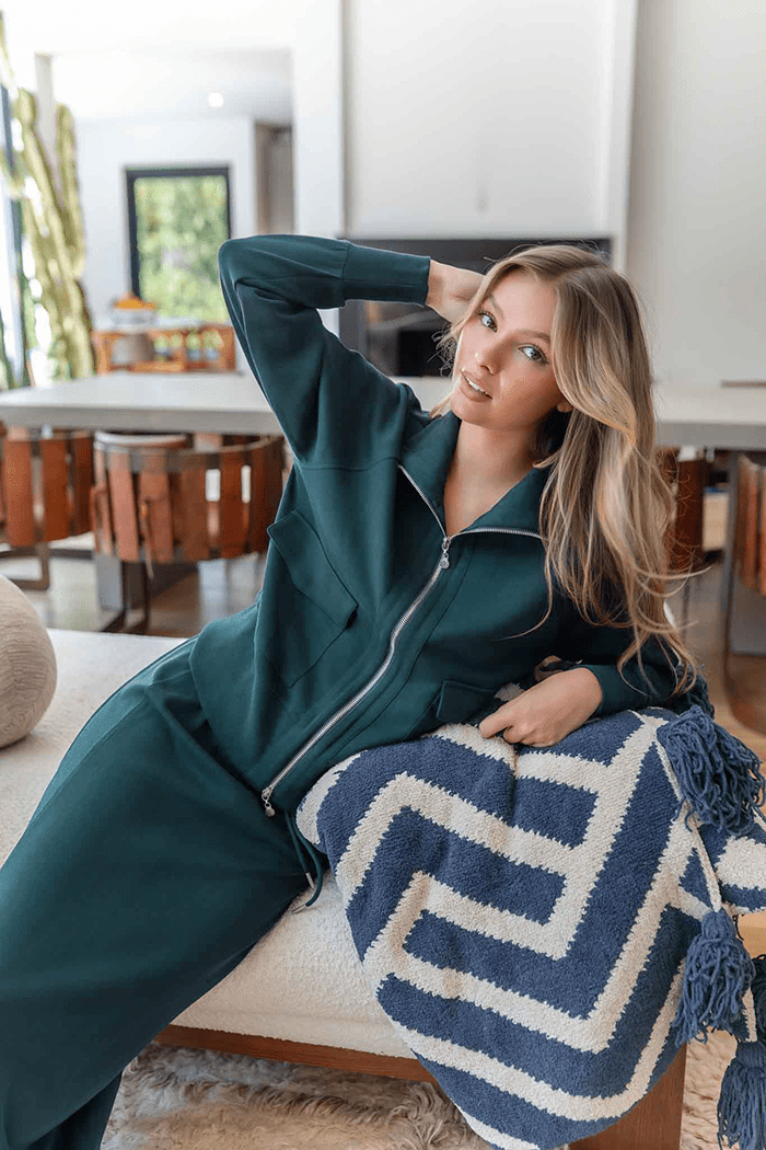 Mina Zip Up Jacket (Dark Green) - Top - Yakira Bella
