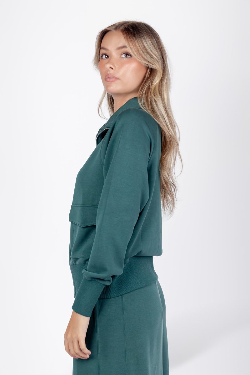 Mina Zip Up Jacket (Dark Green) - Top - Yakira Bella