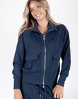 Mina Zip up Jacket (Navy) - Top - Yakira Bella