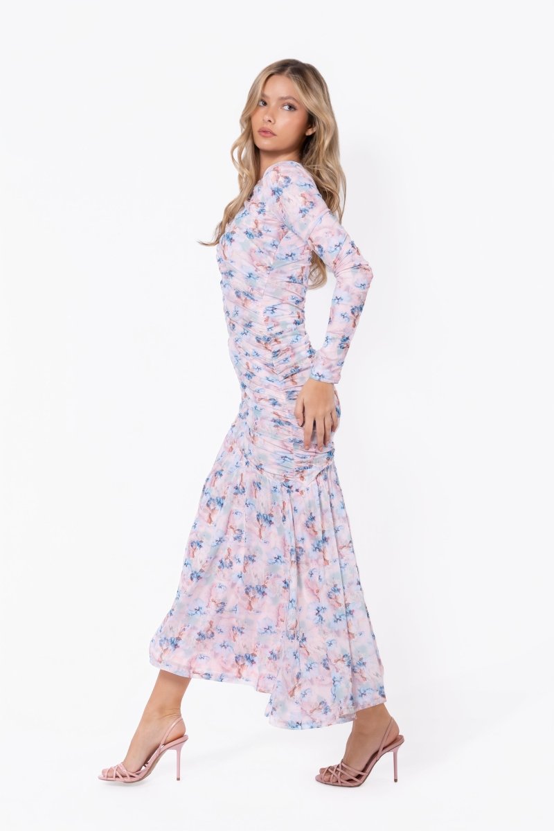light pink and orange dress PINK AND ORANGE RACER COLOUR BLOCK KNITTED MIDI DRESS main image 1