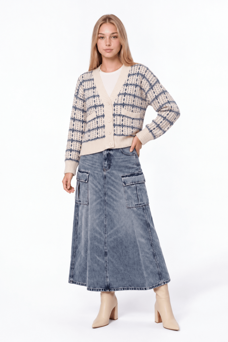 Miro Cardigan (White Blue) - Top - Yakira Bella