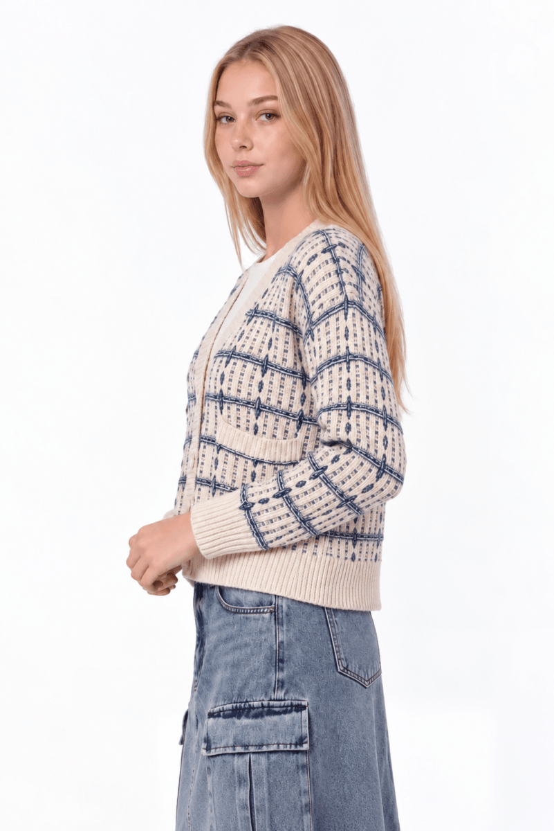 Miro Cardigan (White Blue) - Top - Yakira Bella