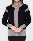 MOCK ZIP SWEATER (BLACK/GREY) - Top - Yakira Bella